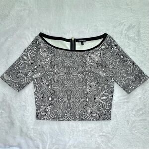 Express Black and White Paisley Women's Crop Top Zipper Back Size Small
